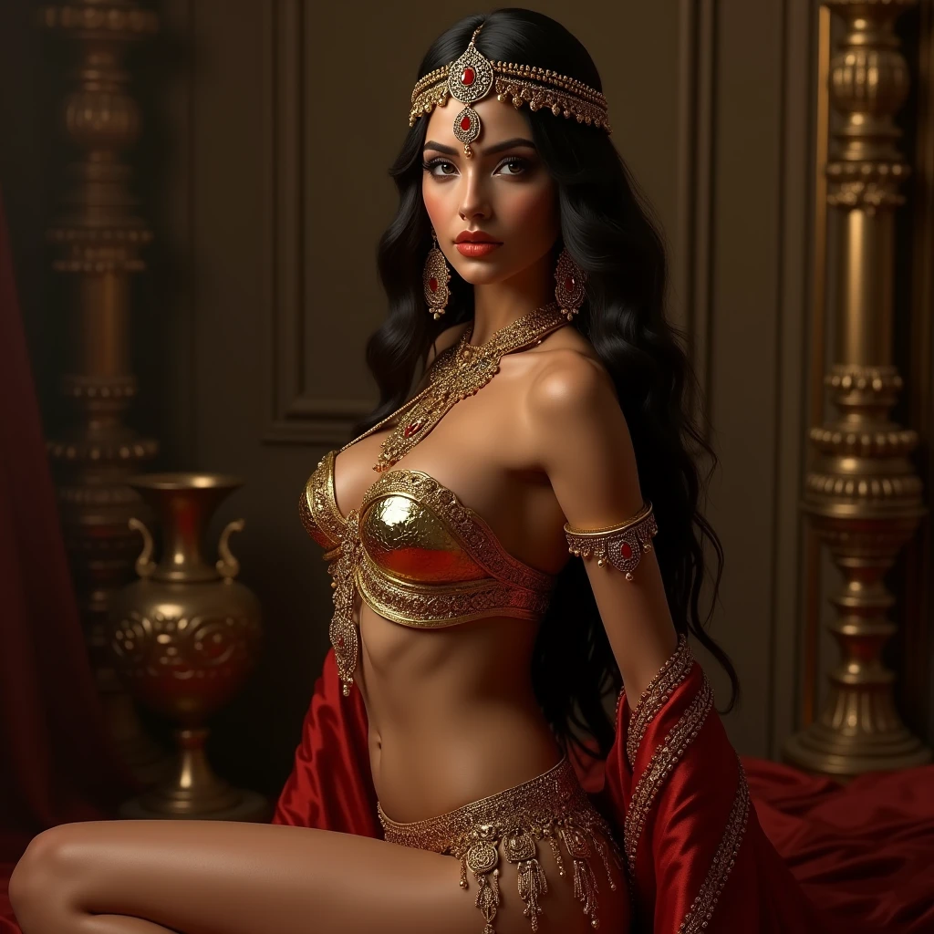 The beautiful Egyptian queen Cleopatra, Formal wear, Sitting on the throne