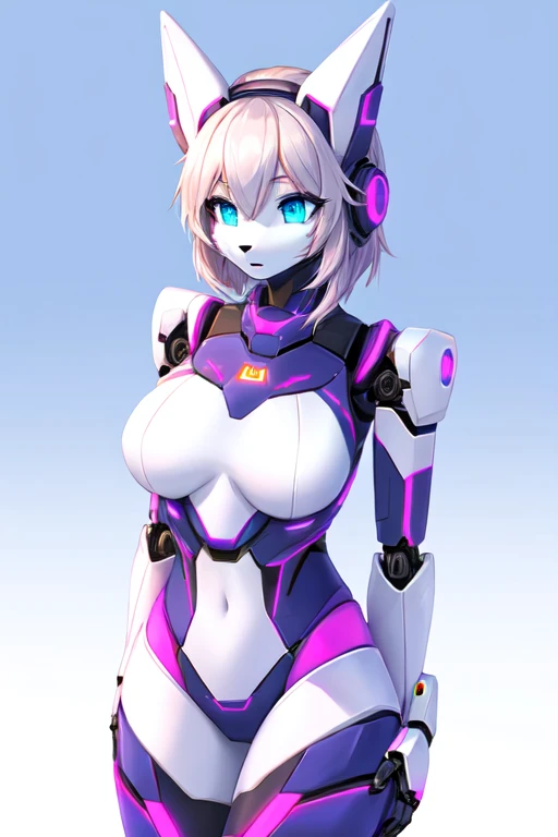 kikikrita, tysontan, (uyufurries:0.4), 1girl, slut, solo, tail, hand on hip, hair bun, double bun, grey background, short hair, simple background, white hair, animal ears, dress, blue nails, nail polish, looking at viewer, white skin, colored skin, full body, long sleeves, petite, breasts