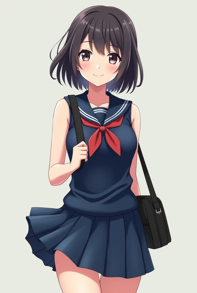 (High quality), (masterpiece), (very detailed), girl, (flat chest:1.6), short brown hair, purple eyes, shy face, primary school girl, white blouse, black skirt with pleats, (loli), showing her thighs, on the school yard, sunny, school girl, (sailor uniform), confessing his love towards the viewer, spectator looked under her, adorable eyes, (school uniform)