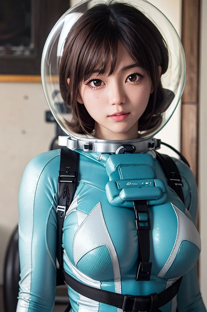 (8k, RAW photo, best quality, masterpiece), (photorealistic), outstanding details, ultra-high resolution, anatomically correct, textured skin, space helmet, helmet, bodysuit, diving lama
room, upper body, yellow hair
(Cute Japanese girl , 20-year-old), 