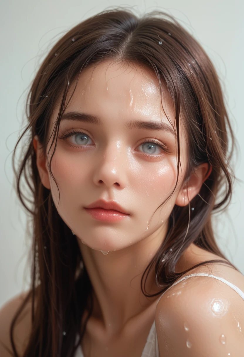 8k, Best Quality, Masterpiece, ultra high resolution, (realism: 1.4), Photo original, (realistic skin texture: 1.3), (film grain: 1.3), (selfie angle), 1 girl, Beautiful eyes and face details, Masterpiece, Best Quality, close up, Upper part of the body, looking at the viewer