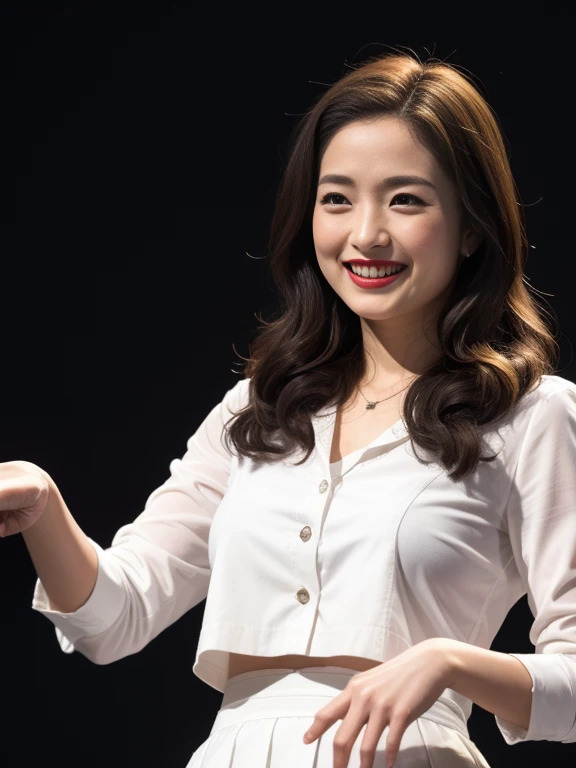 Brown Hair、Big Breasts、The body is slim、White tank top、Denim shorts、In the news studio