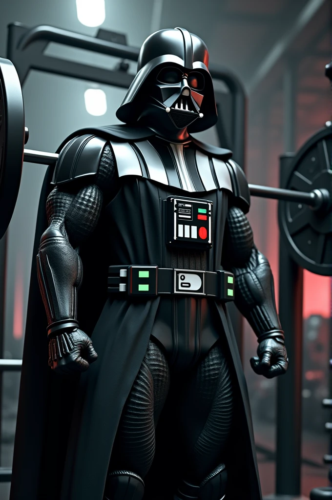 Darth Vader with a big muscular body, bodybuilder style, realistic