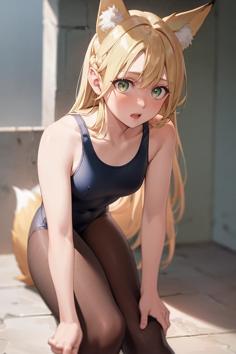 da,bare leg,red slingshot swimsuit,wet,o-ring,small breast,full body,solo,dark blue eyes,one girl,medium hair,blonde ,muscle,small breast,indoor,crying,tears,pissing,a blonde girl being tortured by electric shock ,machine,strong light and shadow contrast,pantyhose