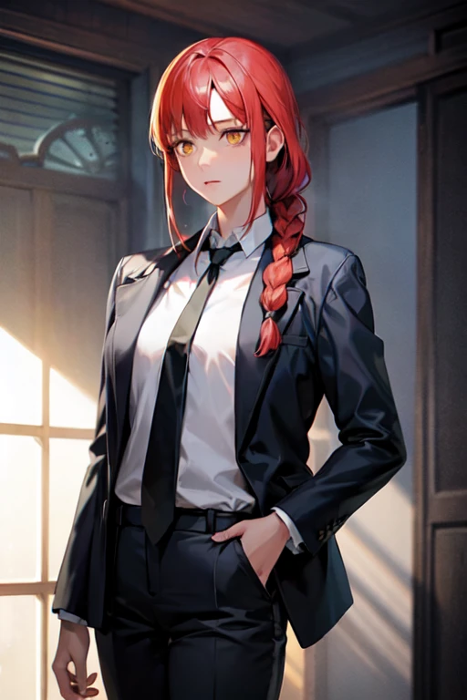 (Highest quality)、(Highest quality)、hand、Expressionless、Strong redhead、suit、Braiding、Black tie、(welcome).