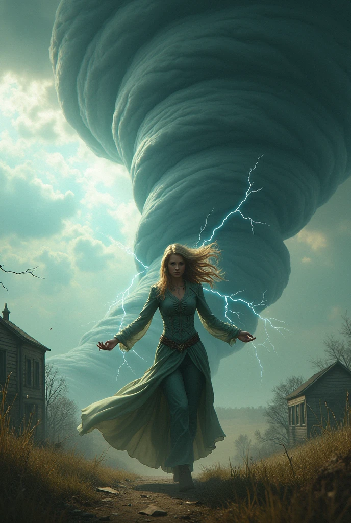 Woman causing a tornado、Realistic