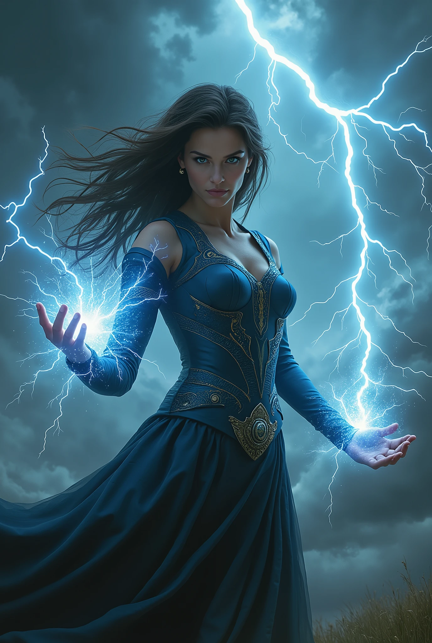 Woman causing lightning、Realistic