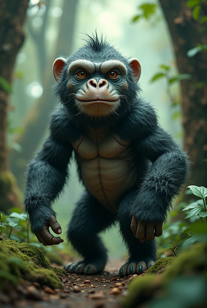 Human budy with monkey face