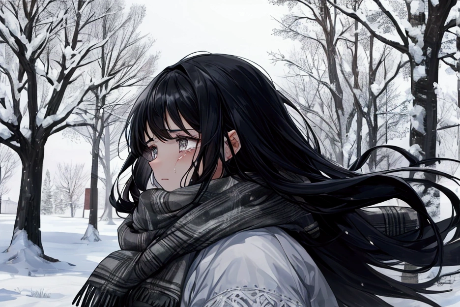 masterpiece:1.2), best quality , solo ,pixiv, anime girl ，white long straight hair , black eyes ,Wearing off-white camouflage uniform ,Ten years old，Snow，battlefield，(eyes looking into the distance:1.3)，(look away:1.5)，snowy weather，dirty face，There is blood on the forehead，dirty face，Backlight，Bare rocky peaks ,Very cheerful expression，