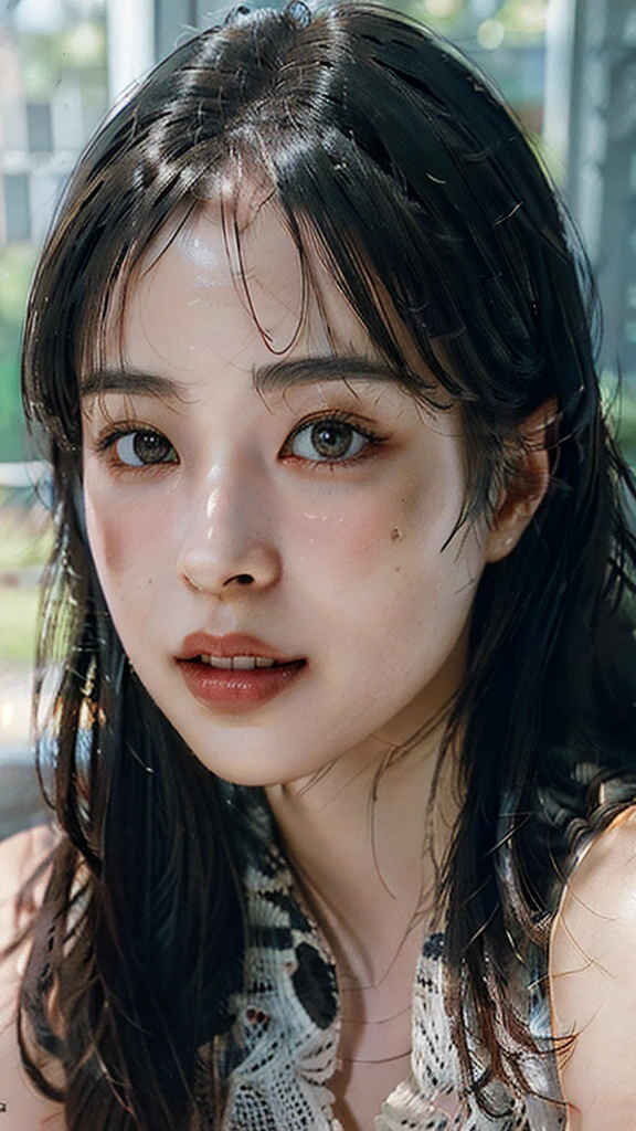 close up real photo of a cute woman in water