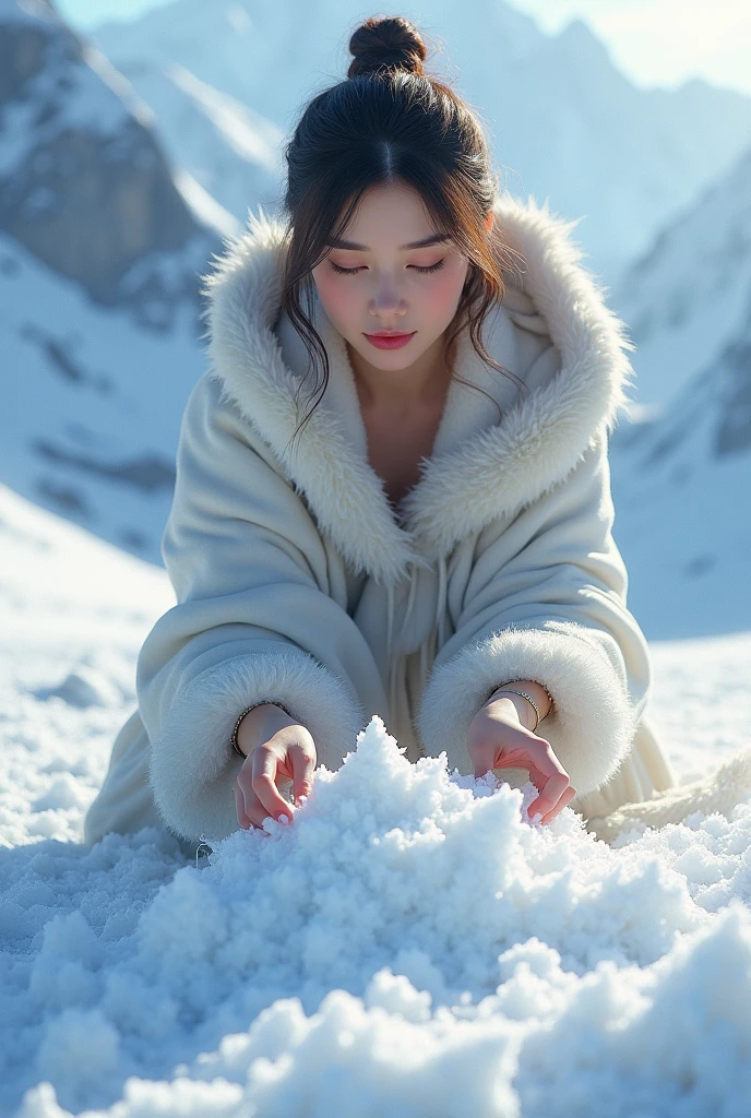 Woman manipulating snow、Realistic