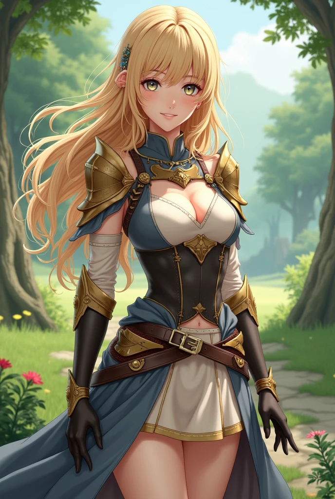 Browsing Caution,Sensual, Long blonde hair, Thick thighs, 8k, 4K, Highest quality, (High resolution:1.6), Cute anime face, Noise Reduction,short hair,Flaxen Hair、 (Sparkling Blue Eyes, A kind smile:1.3, Kind eyes:1.3)、Young Face, Anime Eyes, Asheria、(Equipped with a shield on the left arm:1.5)、(SFW Giant:1.9)、Large areola, Puffy nipples:1.3, tight, skinny, Long tights、Knee-high boots、(garter belt:1.5)、Beautiful Hands、Beautiful fingers、(High cut thong:1.5), Wear the Rhino Tracks Armor,squatting, spread legs,
