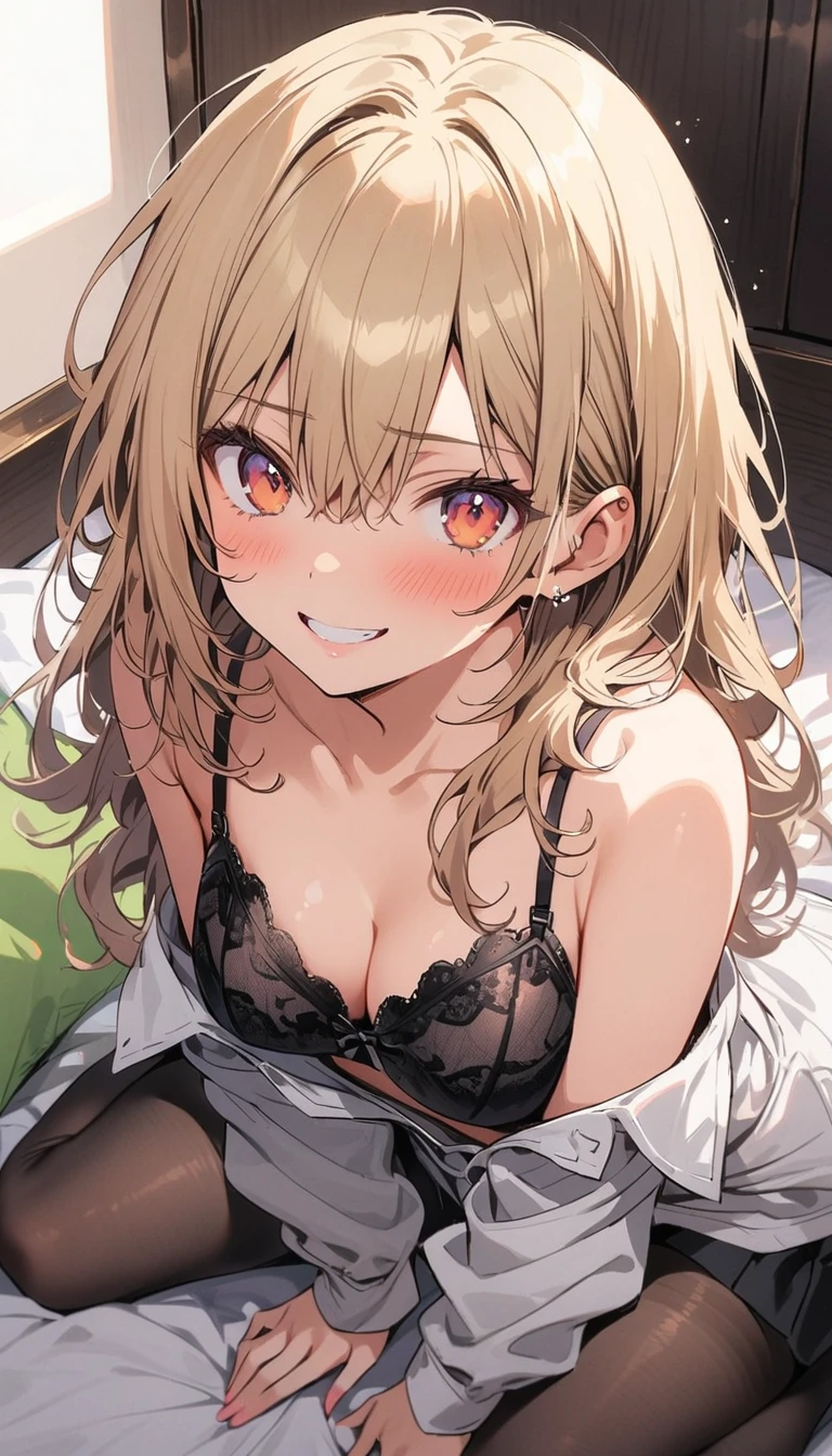 ((highest quality)), ((masterpiece)), (be familiar with), Perfect Face, indoor, Bedroom, Watching the audience,
One woman, Yuigahama Yui,
Open Mouth, Ecstatic expression, blush, smile,
Small breasts, Flat Chest, Young Girl, , , Girl,
Short Hair, Salmon-colored hair, Salmon-colored eyes, Side Pony,
Leg spread,