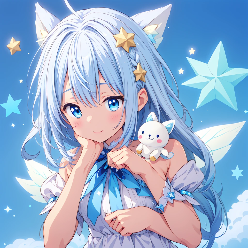 Star Fairy, a cute white and blue fantasy creature、Star Fairy、stuffed toy、cg,stuffed toyにフォーカス、stuffed toy