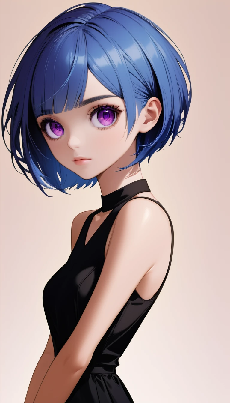 (masterpiece:1.4), (best quality:1.4), (ultra detailed:1.4), BREAK 1girl, huge breasts, (purple eyes, extra short hair, Pixie Cut hairstyle, blue hair, black micro bikin:1.3), perfect anatomy, correct anatomy, perfect proportion, perfect face, perfect hands, perfect legs, perfect fingers, 5 fingers, perfect hands, (correct body balance, athletic body), (beautiful face, detailed face, smaller face:1.2), clear eyes, detailed hair, glossy hair, detailed skin, blemish-free skin, flawless skin, gleaming skin,