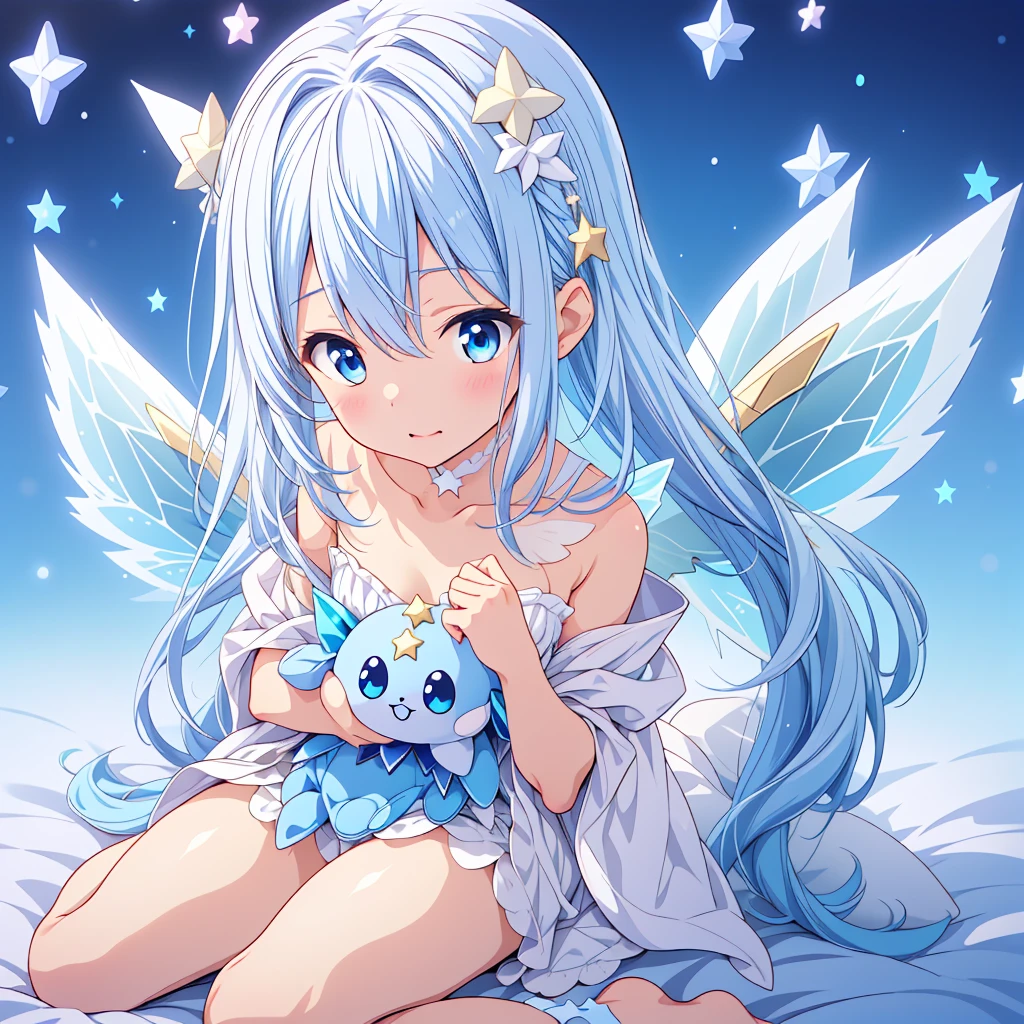 Star Fairy, a cute white and blue fantasy creature、Star Fairy、stuffed toy、cg,stuffed toyにフォーカス、stuffed toy