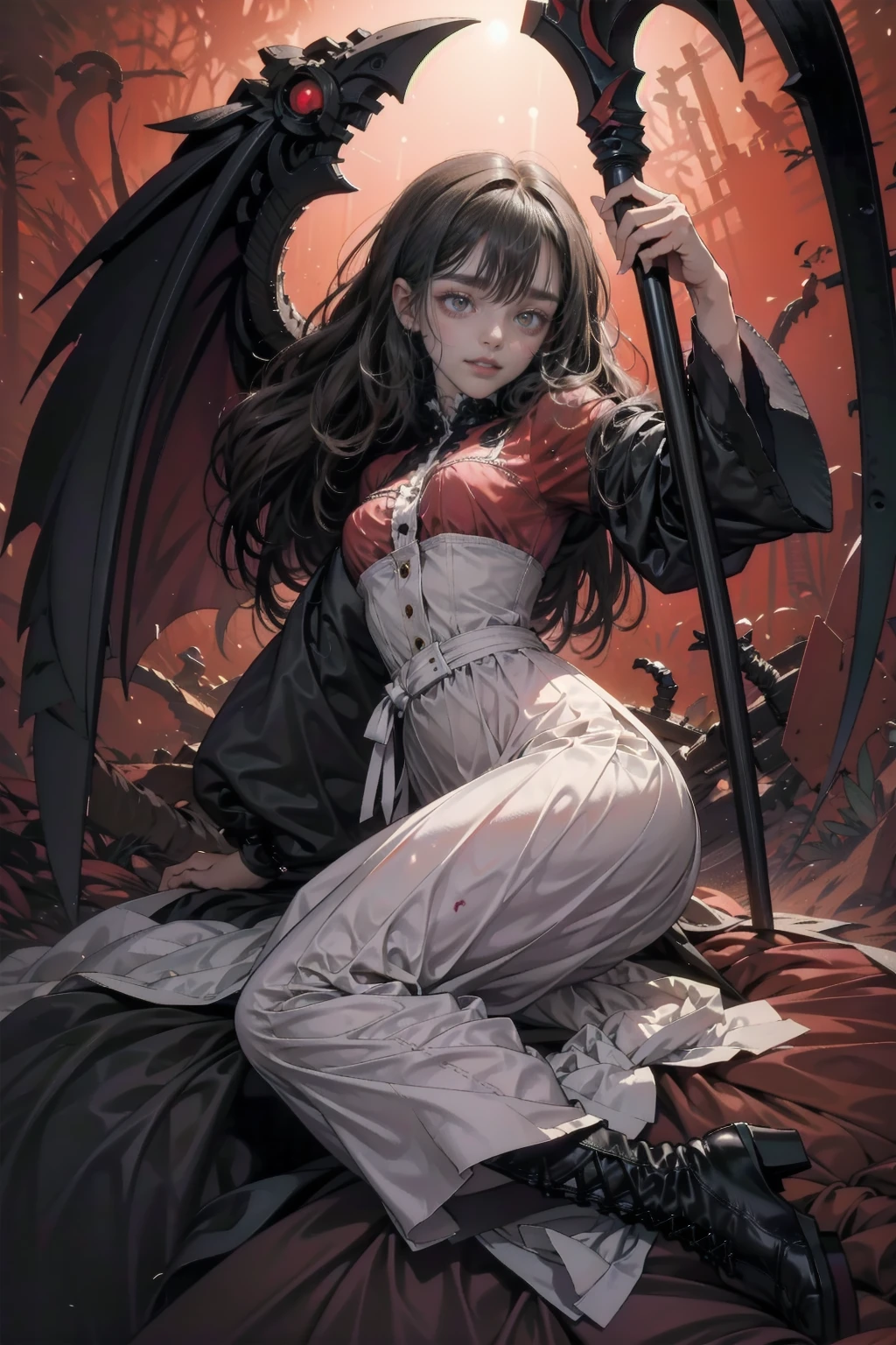 shaded face　、beautiful girl、とてもcute天使、Pink T-shirt、cute、、smile、Long skirt、Black long boots、.(Highest quality,4K,High resolution,Masterpiece 1.2),Very detailed,Realistic 1.37,Spooky altar background,Dark fantasy,Red color scheme,Ominous atmosphere,Eye-catching,Storytelling,anatomy,Anime Style,Concept Art,beautiful細部までこだわった顔と (((Red eyes ))),A terrifying ritual ,Satanic Ritual,Premature death,inappropriate behavior,クレイジーなsmile,Scythe Face,Girl Monster, beautiful, Delicate facial features, Sharp Eye, Sharp Fangs, pale skin, Dark Background, Cinema Lighting, Dramatic Shadows, Gothic style, Gloomy atmosphere, Dark fantasy, one person&#39;s, Please open your mouth wide, Open your mouth and baring your teeth,Sharp teeth like a beast, Wide lips, very wide mouth, Vermilion cheeks, ,(Blood splatter1.3),Scary smile, smile,Angel Design, Twisted smile、Bloody、bleeding from the head,,,,,、Blood splatter、,(Blood splatter1.3),skull,Horror Style, ((Fantasy Sweet Ta Frill Pink Costume)), ((Flowing blonde hair)), ,(Blood splatter1.3),Female curves, Sexy flat stomach, Perfect hands, Perfect anime face, (Pink Tata Dress)), Are standing, ((邪悪なsmile)), ,(Blood splatter1.3), Steam circulates, Moonlight Illumination, night lighting, (Blood splatter1.3),アニメAngel Design, Twisted smile、Bloody、bleeding from the head,,,,,、Blood splatter、,(Blood splatter1.3), skull,Gothic architecture、Western architecture、Fantasy World、,Victorian cities, Skeleton Gas Light,Absurd, High resolution、 ((Tabletop)), ((Highest quality)), (Very detailedな), ((Very detailed)), (beautiful), ((cute)), (nfsw1.8), alone,(1.6)、(world&#39;The most terrifying and creepy demon girl 1.5)beautiful face、Whole Body Ezbian、pale, beautiful肌、beautiful金の髪、優しくsmileむ、Dark building ruins、(snow white&#39;Frill dress 1.3)、(The dark ruins are stained with blood 1.3)、Low angle full body shot、(少女は血の海の中にAre standing1.2)、(The ground is .3)、(The girl lost a lot of blood....1.3)、(クレイジーなsmile1.6)、Spirits、(Blood dripping from the mouth 1.3)、
