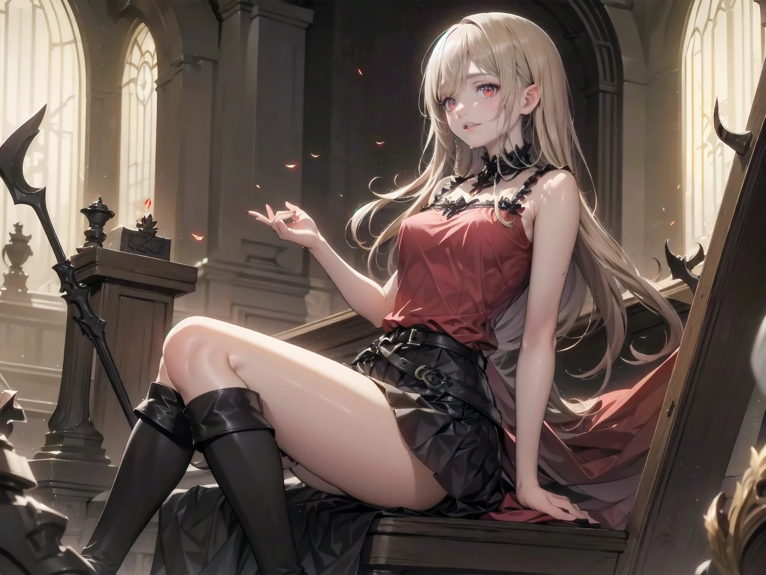 shaded face　、beautiful girl、とてもcute天使、Pink T-shirt、cute、、smile、Long skirt、Black long boots、.(Highest quality,4K,High resolution,Masterpiece 1.2),Very detailed,Realistic 1.37,Spooky altar background,Dark fantasy,Red color scheme,Ominous atmosphere,Eye-catching,Storytelling,anatomy,Anime Style,Concept Art,beautiful細部までこだわった顔と (((Red eyes ))),A terrifying ritual ,Satanic Ritual,Premature death,inappropriate behavior,クレイジーなsmile,Scythe Face,Girl Monster, beautiful, Delicate facial features, Sharp Eye, Sharp Fangs, pale skin, Dark Background, Cinema Lighting, Dramatic Shadows, Gothic style, Gloomy atmosphere, Dark fantasy, one person&#39;s, Please open your mouth wide, Open your mouth and baring your teeth,Sharp teeth like a beast, Wide lips, very wide mouth, Vermilion cheeks, ,(Blood splatter1.3),Scary smile, smile,Angel Design, Twisted smile、Bloody、bleeding from the head,,,,,、Blood splatter、,(Blood splatter1.3),skull,Horror Style, ((Fantasy Sweet Ta Frill Pink Costume)), ((Flowing blonde hair)), ,(Blood splatter1.3),Female curves, Sexy flat stomach, Perfect hands, Perfect anime face, (Pink Tata Dress)), Are standing, ((邪悪なsmile)), ,(Blood splatter1.3), Steam circulates, Moonlight Illumination, night lighting, (Blood splatter1.3),アニメAngel Design, Twisted smile、Bloody、bleeding from the head,,,,,、Blood splatter、,(Blood splatter1.3), skull,Gothic architecture、Western architecture、Fantasy World、,Victorian cities, Skeleton Gas Light,Absurd, High resolution、 ((Tabletop)), ((Highest quality)), (Very detailedな), ((Very detailed)), (beautiful), ((cute)), (nfsw1.8), alone,(1.6)、(world&#39;The most terrifying and creepy demon girl 1.5)beautiful face、Whole Body Ezbian、pale, beautiful肌、beautiful金の髪、優しくsmileむ、Dark building ruins、(snow white&#39;Frill dress 1.3)、(The dark ruins are stained with blood 1.3)、Low angle full body shot、(少女は血の海の中にAre standing1.2)、(The ground is .3)、(The girl lost a lot of blood....1.3)、(クレイジーなsmile1.6)、Spirits、(Blood dripping from the mouth 1.3)、
