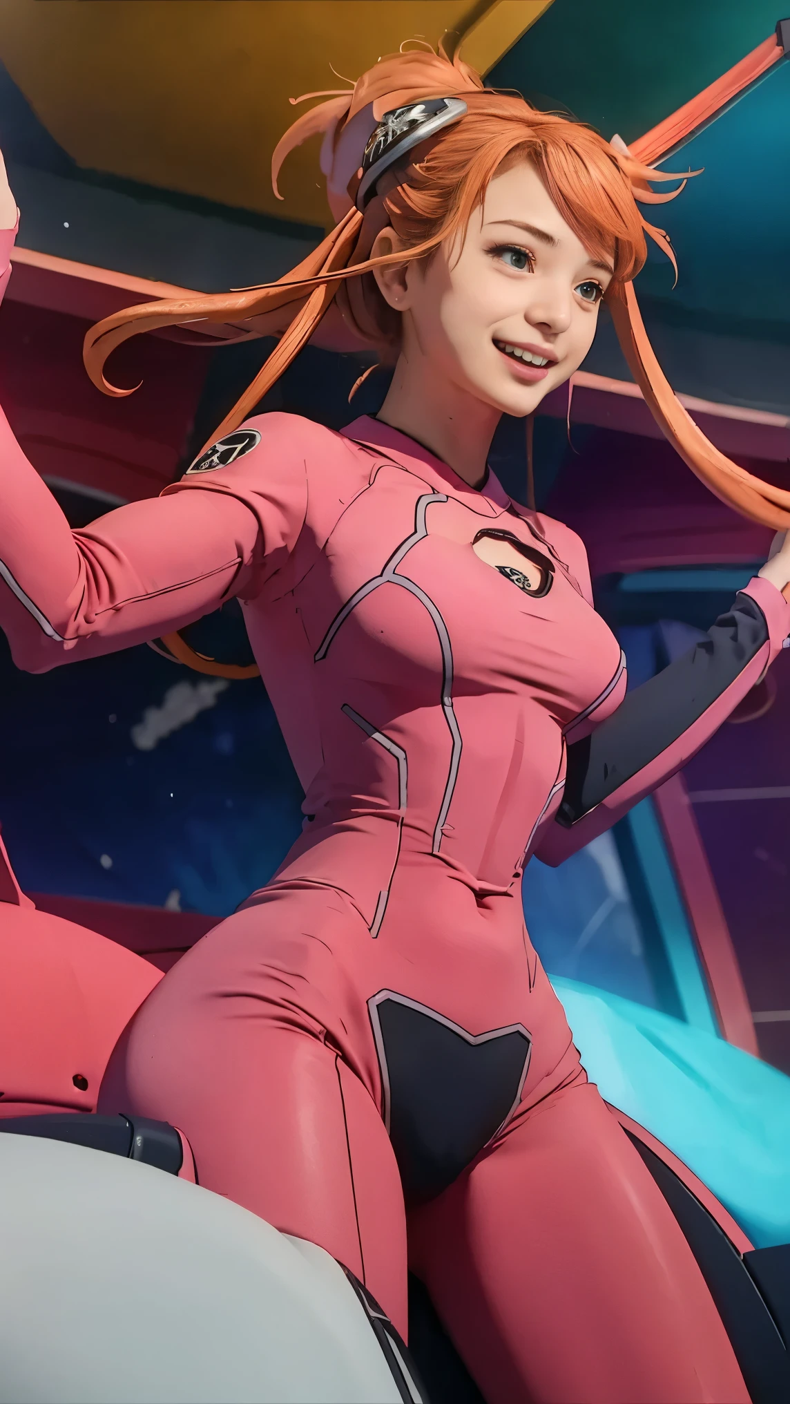 (8k、RAW Photos、Highest quality、masterpiece:1.2、Perfect Anatomy)、(Realistic、Realistic、Full body photo)、1 female、(((Large Breasts、smile)))、Costume、Being inside a spaceship