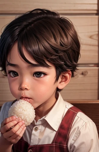 Boy eating rice balls