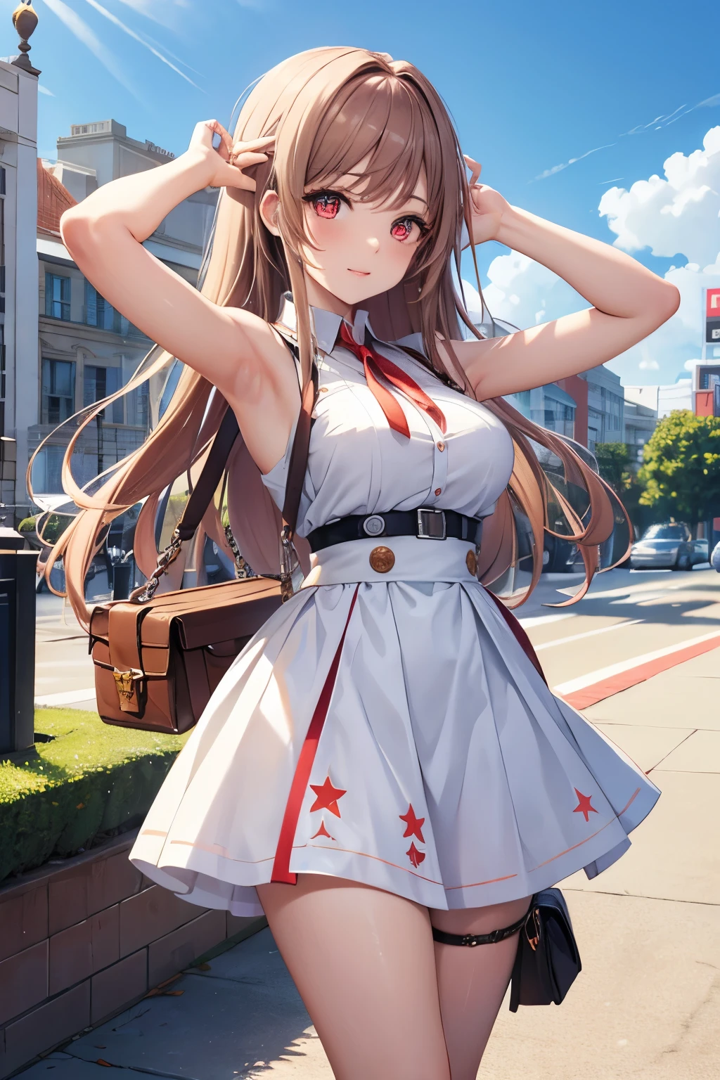 (Best quality, masterpiece: 1.1), (True: 1.4), 1girl, portrait, (corneo_dva), white dress short dress, stockings