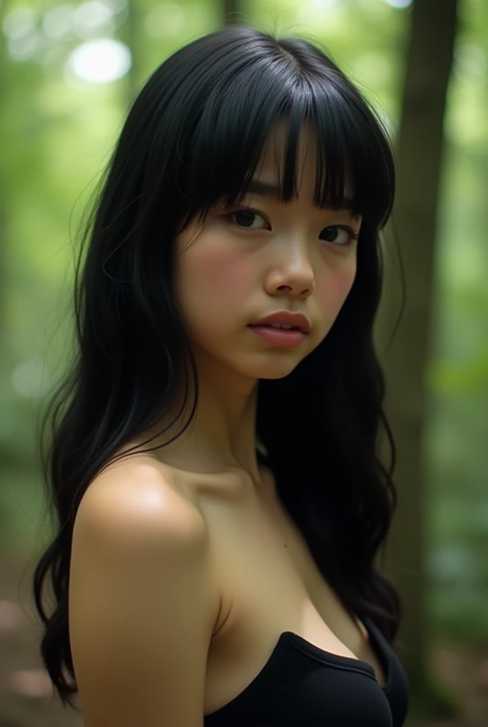 1girl, pussy, 1boy, penis, hetero, nude, tanned skin, squatting, cowgirl, black hair, bangs, mole, masterpiece, best quality, ultra quality, high quality, realistic, photo realistic, RAW photo, hyper detailed, intricate detailed, perfect anatomy, ((night)), from below, forest, outdoors,