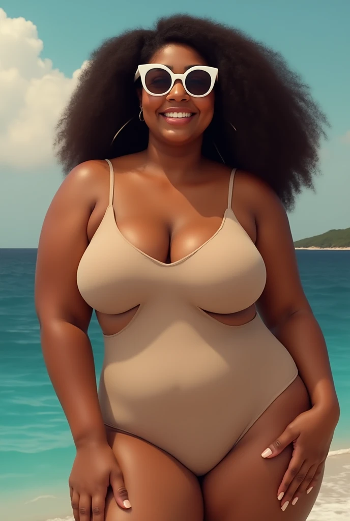 A chubby woman in swimming