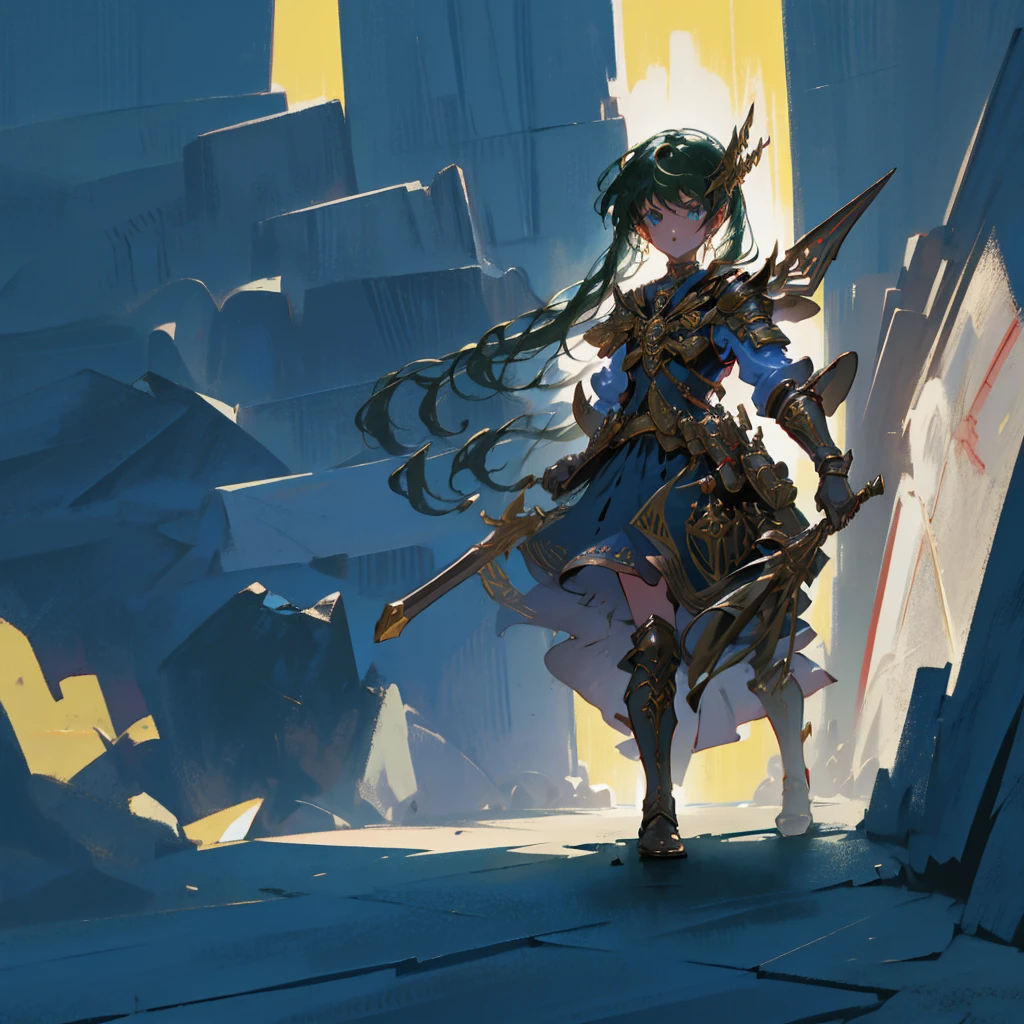(masterpiece:1.4), (Highest quality:1.4), Very detailed, Complex, Very detailed, shape,Soft lighting, Scenic, Hopeful Face, smile,character from RPG games, (character: human, Fairy), (exterior: Swordsman style, Shaman style, Skimpy Armor, Blue cloth), (belongings: Long sword, dagger, Holy Staff, Magic wand, shield, metal armor, Leather Armor), Perfectly accurate anatomical shape、All limbs are intact、Perfect Full Finger, Colorful characters, Landscape colored in earth tones, Huge, Majestic, female knight, Expression that brings excitement,