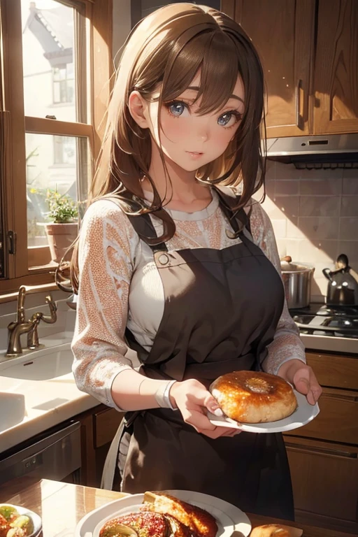 (from below:1.1) (highest quality:1.5),(8k,masterpiece, top quality, best quality,beautiful and aesthetic:1.2,professional illustrasion:1.1,ultra detail:1.3,perfect lighting),extremely detailed,highest detailed,incredibly absurdres , highres, ultra detailed,intricate:1.3,(Alchemy Workshop:1.4),A girl mixing,Medicine in many small bottles,colorful:1.4,zentangle,(1girl),(highly detailed beautiful face and eyes,firm breasts),real skin,((brown hair,long pony tail hair)),thin pubic hair:1.3,cute,lovely,17 years old, learning to make a pancakes cooking, alchemist costume,smile,in the kitchen,smile,seductive weak smiling,(with sparkling eyes and a contagious smile),open mouth, Looking at Viewer,
