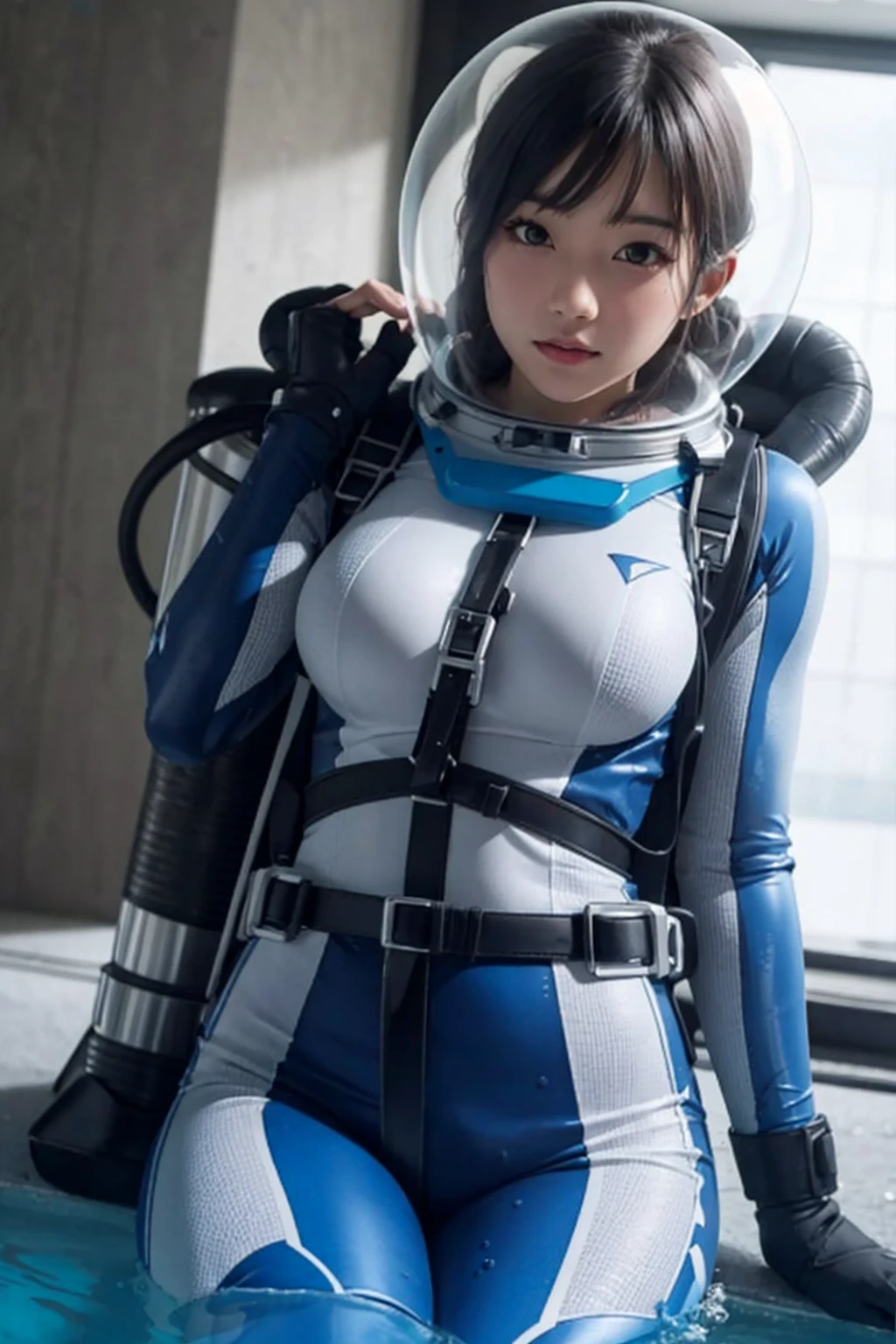 muste piece, best quality, (highest quality、8K、masterpiece:1.3)、ultra high resolution、Physically based rendering、(photorealistic:1.37)、beautiful woman with perfect body:1.4、slim abdomen:1.2、Highly detailed face and skin texture、 red cheeks、white skin、thin waist,thin legs、highest quality,very beautiful 12 year old girl, (cute:1.2),perfect shiny skin,((Precise hands without any discomfort)), brown hair,(short bob hair),(((full nude)))、((lower body nude))、(((Standing on the space station)))、(((spacewalk)))