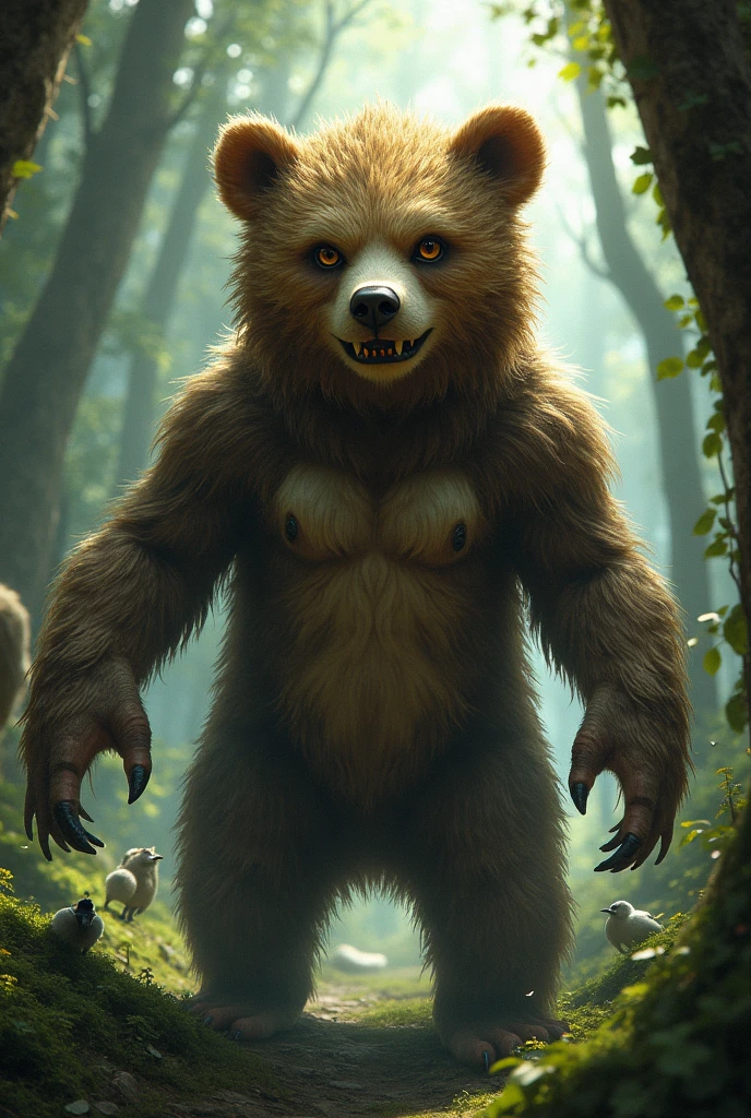 Naked furry sinking in quicksand in the woods