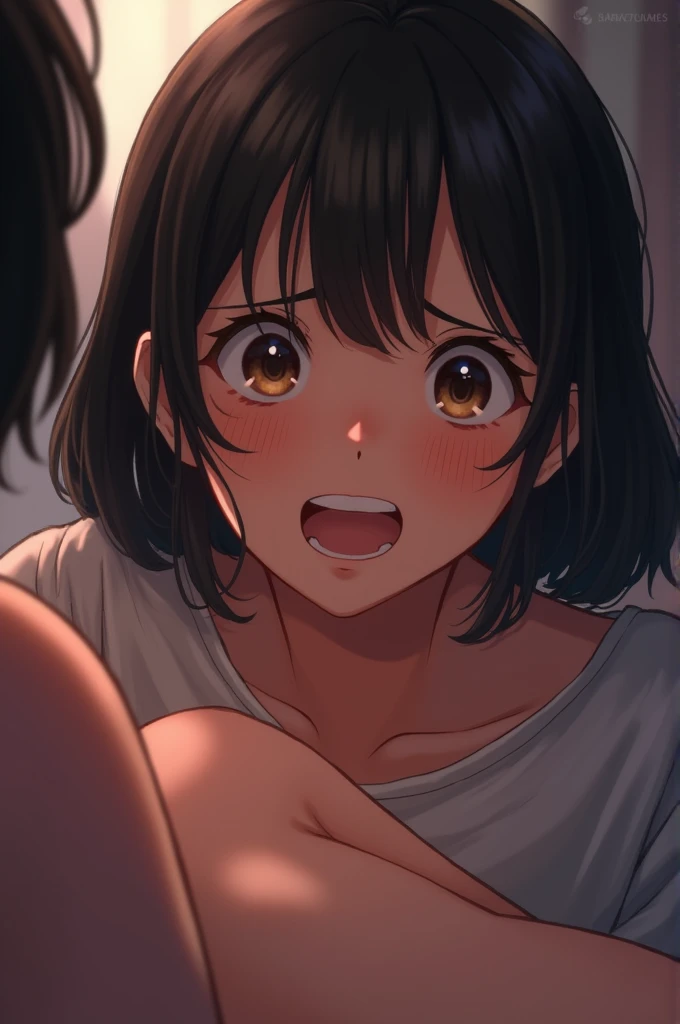 nsfw,One Woman、10 years old、Primary school students、Completely naked、（Beautiful nipples）、((Small Breasts)),((1boy and 1girl, vaginale, Sex ))、（Random pose）、Shot from a random angle、Highest quality、Very delicate and beautiful、((Very short bangs))、((Bangs))、Light shiny brown hair、The hair is light、((Short Bob))、Cute face、Young face、Cute like an idol、Yellow Eyes、Are thin、Slim figure、Short、（Child body type）、((Lots of sweat))、Embarrassed face、Open Mouth、Troubled face、Red face、（Bathroom at home）、Sperm splashed on face、、