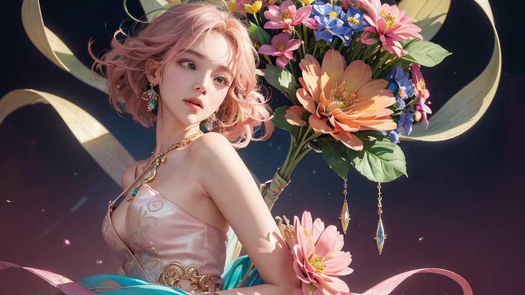Queen, Gentle atmosphere, smile, cheerful personality, wearing a pink dress