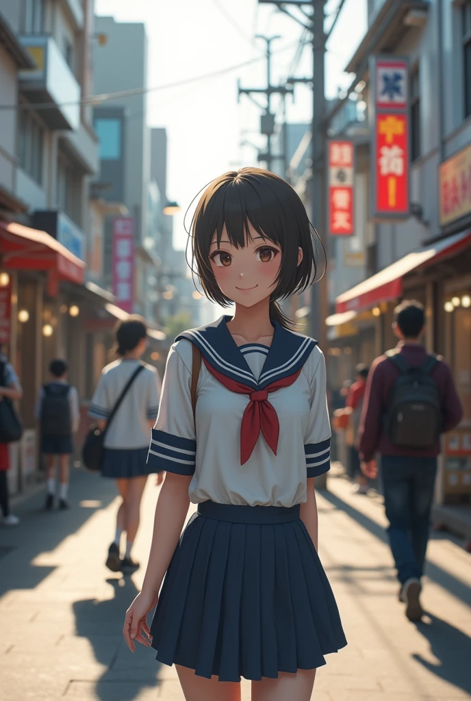 (8k, top quality, masterpiece: 1.2), (realistic, photorealistic: 1.37), super detailed, girl 1 person, 17 years old, solo, small breasts, beautiful detailed sky, Detailed mall, night, (blush), (smile: 1.15), (closed mouth), small, (shirt with collar: 1.1), night, wet, Sailor Moon's Sailor Suit (Sailor Moon), rain, white lace, (short hair: 1.2), floating hair, standing.