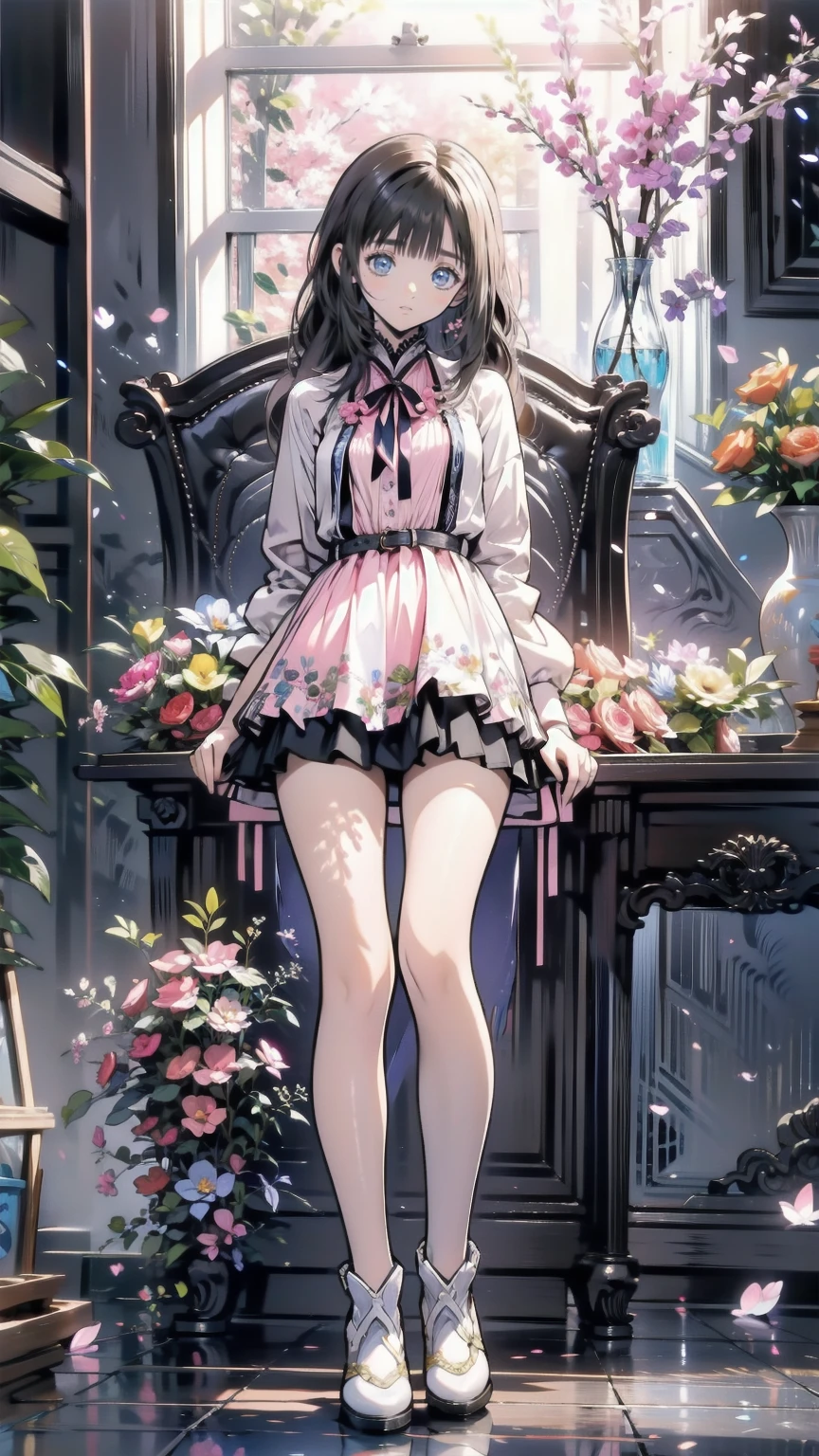 、beautiful girl、とてもcute天使、Pink Gothic Dress、cute、、smile、Long skirt、Black long boots、