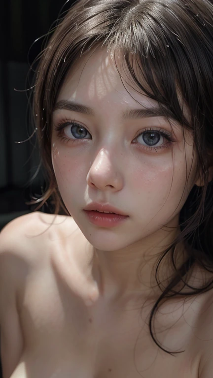 a young woman, completely naked, beautiful detailed eyes, beautiful detailed lips, extremely detailed eyes and face, long eyelashes, flawless skin, graceful posture, sensual expression, ethereal aura, cinematic lighting, warm color tones, dramatic chiaroscuro, photorealistic, 8k, hyper detailed, artistically rendered, cinematic composition