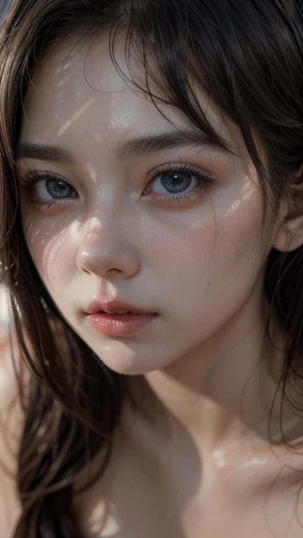 a young woman, completely naked, beautiful detailed eyes, beautiful detailed lips, extremely detailed eyes and face, long eyelashes, flawless skin, graceful posture, sensual expression, ethereal aura, cinematic lighting, warm color tones, dramatic chiaroscuro, photorealistic, 8k, hyper detailed, artistically rendered, cinematic composition