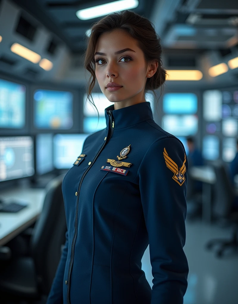 (best qualtiy)), ((tmasterpiece)), (the detail:1.4), 3D, A beautiful image of a woman in a workplace uniform,HDR(HighDynamicRange),Ray traching,NVIDIA RTX,Super-Resolution,Unreal 5,Subsurface scattering、PBR Texture、post-proces、Anisotropy Filtering、depth of fields、maximum definition and sharpness、Many-Layer Textures、Albedo e mapas Speculares、Surface Coloring、Accurate simulation of light-material interactions、perfectly proportions、Octane Render、Two-colored light、largeaperture、Low ISO、White balance、the rule of thirds、8K RAW、