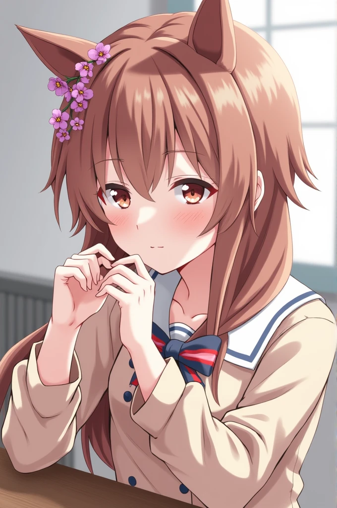 takanashisora, blush, brown hair, ahoge, blue hair ribbon, hairband, summer dress <lora:TakanashiSoraV2:1>, sitting, hugging knees, picnic, solo, colourful, ((masterpiece)), ((best quality)), ((highres)), ((detailed background)), ((extremely detailed CG unity 8k wallpaper)),