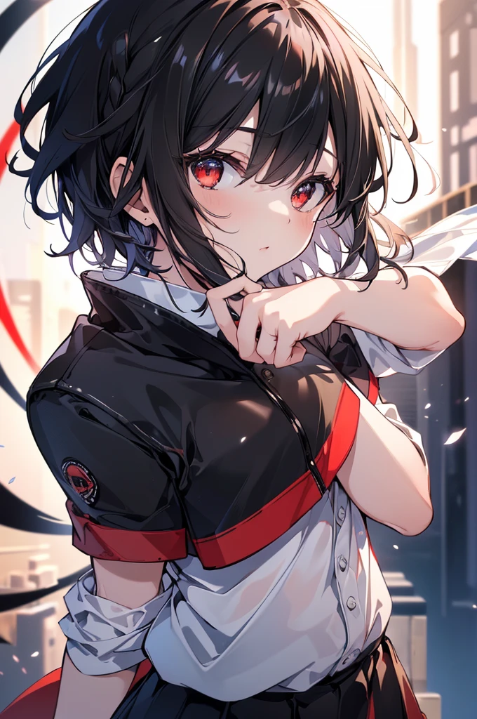 high res, masterpiece,Rikka Takanashi, black hair, solo, 1girl,outside,deatailed background, detailed eyes, ((blue eyes)), eyepatch
