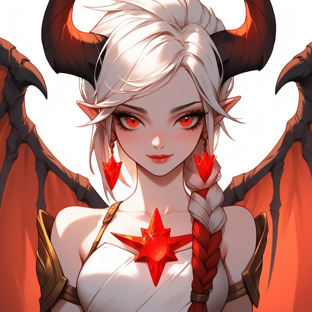 tiefling, priest, red skin, The skin is solid, No Eyes, Completely golden eyes, in clothes, Completely red, Skin red color, Female gender, black outline of the eyes, gold piercing on the ear, Vermilion hair, floting hair, Tiefling tail with gold piercing, The Devil's Tail, nipples with piercings, horns wavy in back, The clothes , Priest's clothes, I beg for clothes, You can still have red skin , red skin, all-red character, dnd