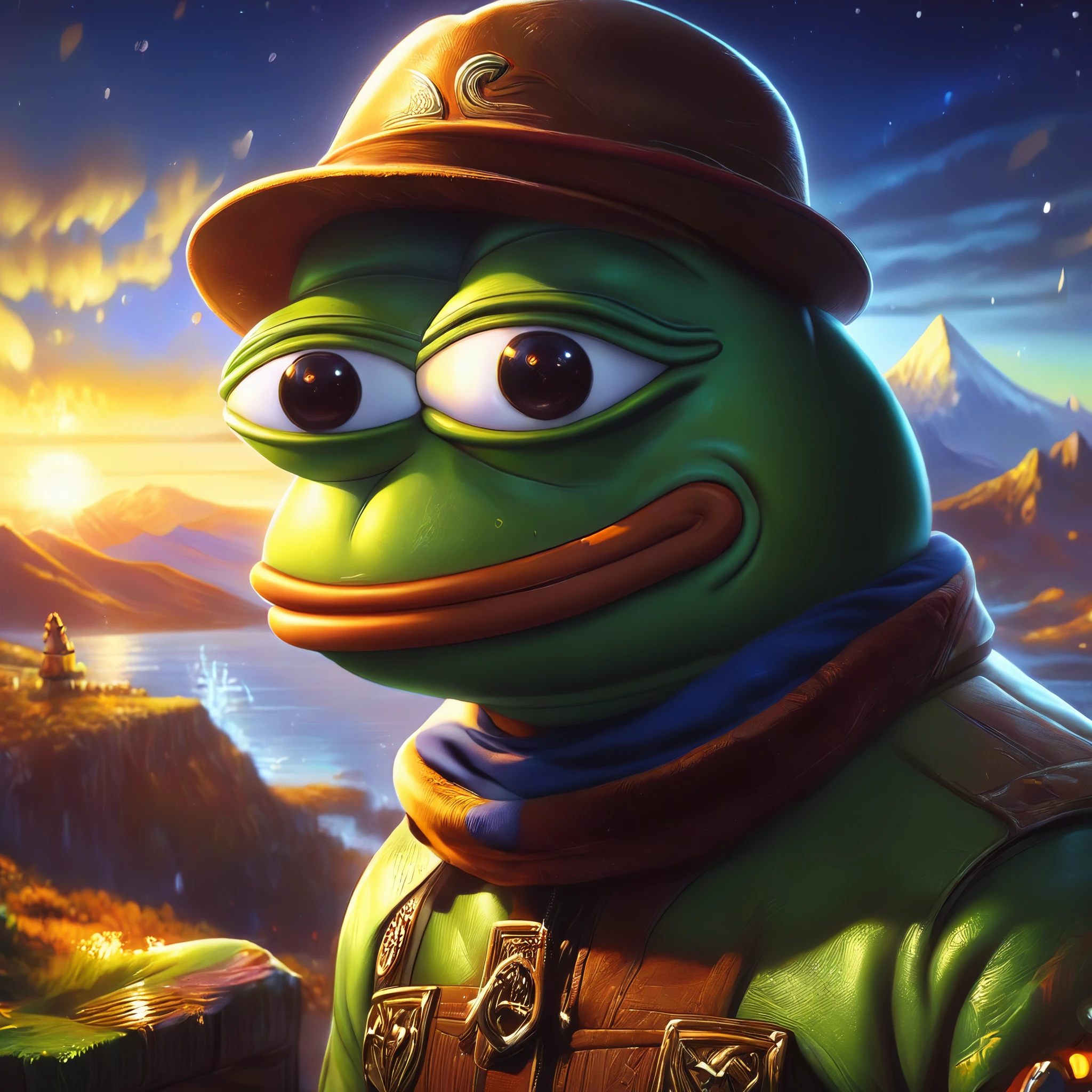 pepe the frog,HFS Pepe, fid m part, komiksy style, pepay midrashot, tsifron of illustrati, IRD Hust, coolpix, srdja m Nahur, charm of huisgen palier, dsny rendering, epicon scale of disagi composition. 3d rendering, one, комикс, detailed textures, cinematic lighting, digital painting