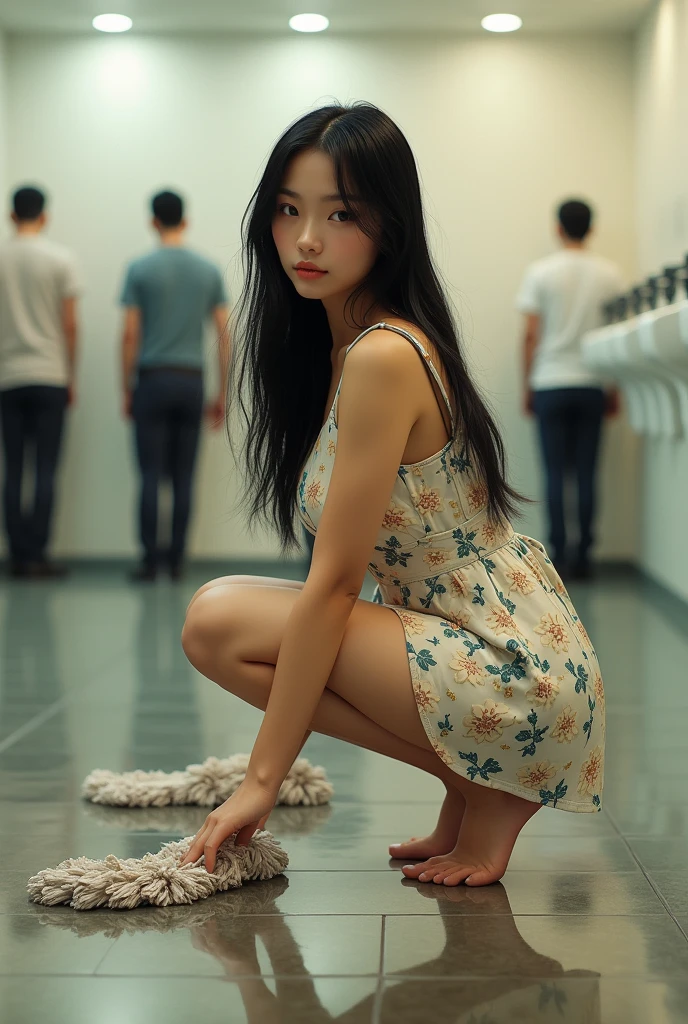 abandoned toilet,Sexy standing pose,Garbage all over the ground,grimy,Dilapidated,Devastated,best qualtiy,full-body portraits(1:1),18 years old girls,lean and slender body,Skinny,Smaller bust,The barefoot,Lower breast leakage,Naked all over the body, are worn,nude