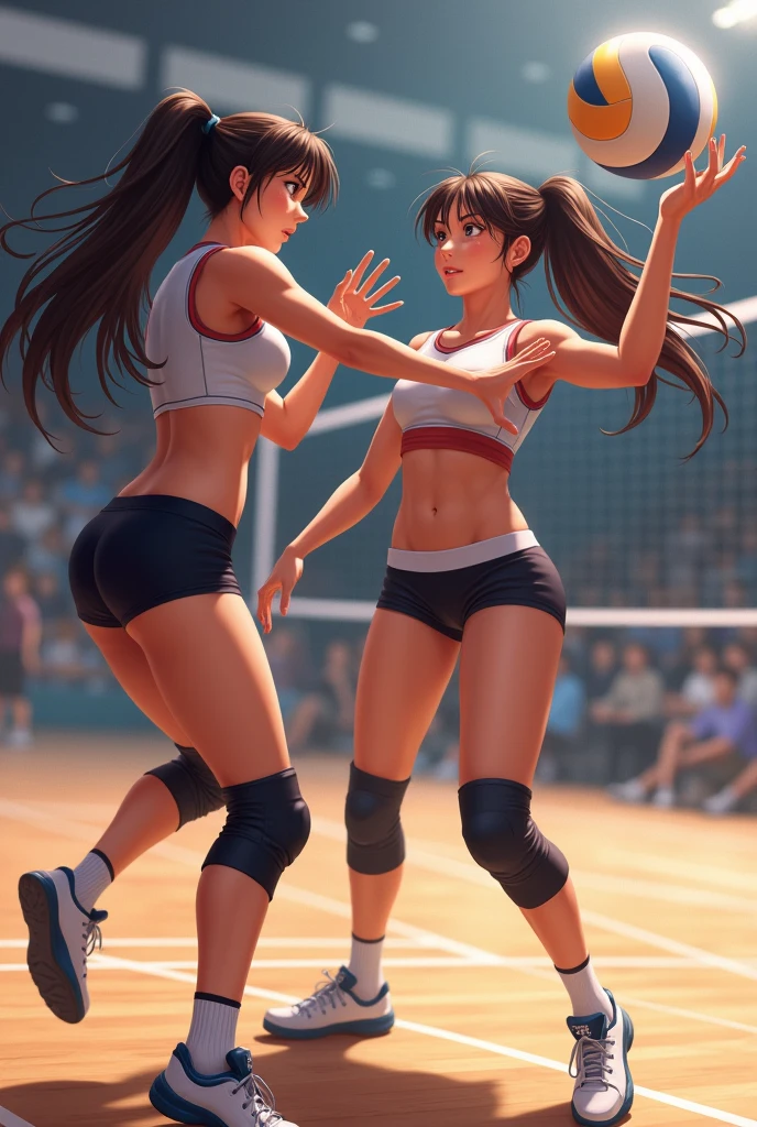 A hockey game being played by beautiful naked girls with very large breast