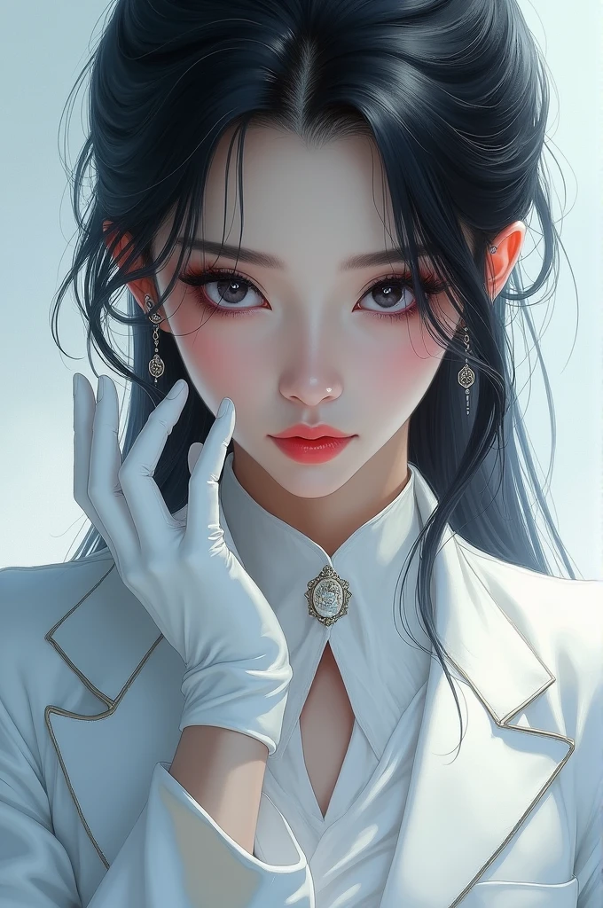 ghost spider, gwen  in a black outfit with spider in the center of his chest in white, organic looking outfit, gooey forehead, symbiote, white eyes, fine art, ps5 cinematic screenshot,highly detailed detailed cinematic rendering, ultra photorealistic raytricing, with cinematic lighting