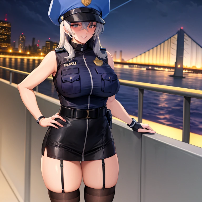 Ultra-high resolution, Ultra-high resolution, Ultra-high resolution, Ultra-high resolution, Big Breasts,Female police officer,Bay Bridge at night,Cowboy Shot,stockings