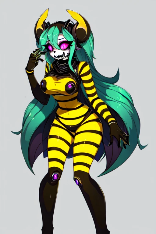 Renamon, Digimon, big Breats,BIG ASS, collar black, stands in front of a grey wall, Breasts clearly visible, Full body standing posture from toes to head, wrapped in latex, Full body suit made of latex, Fetish suit, is swallowed by latex