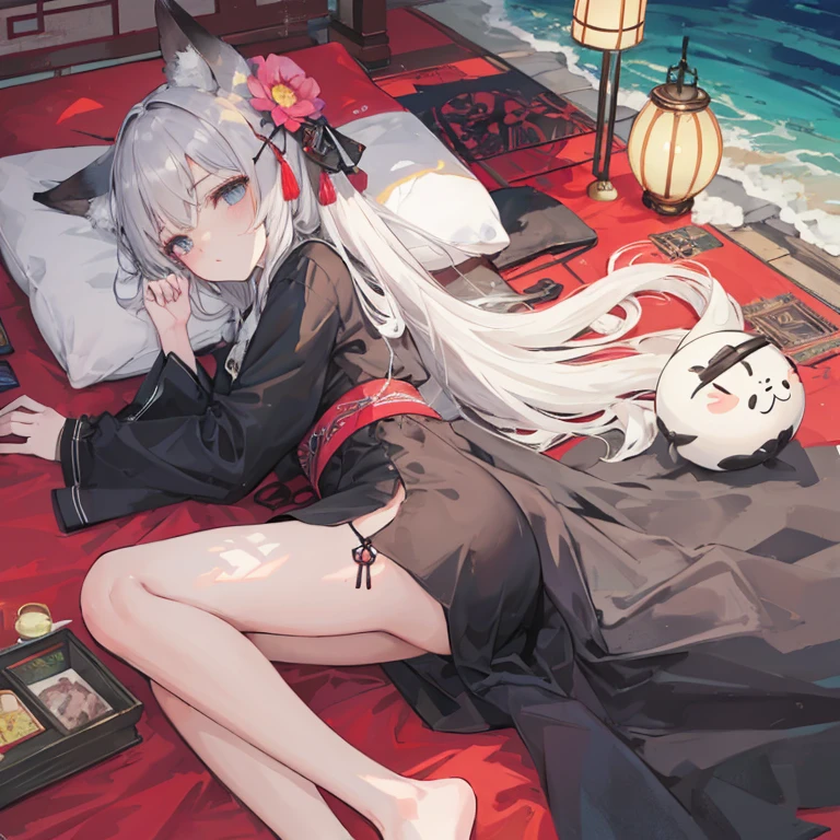 ((4K, masterpiece, best quality)), ink painting, traditional Chinese ink painting, lotus, han dress, maxi kit, modest outfit single girl, 独奏, gray hair, long hair, fox ears, Caucasian, 比基尼, Fish, lots of fish nearby, Look at the beholder, Tease anime girl wearing black dress lying on blanket on beach, seductive anime girl, I&#39;ll draw a fan too, Beautiful charming anime woman, Azure Lane style, Close up of robot with lightning on cute cartoon background, modern Mecha anime, Mecha anime, Anime large mecha robot, Cool mecha style, Giant anime mecha, keqing from Genshin Impact, Genshin Impact, Genshin Impact character, from Arknights, Mobile Suit, Anime Mecha Aesthetics, Ethereal mecha theme