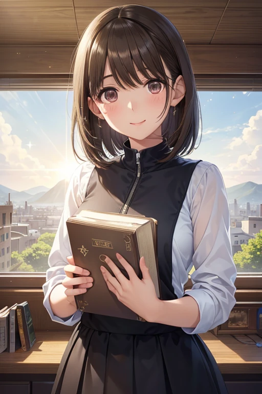 anegasaki nene、Shiny brown hair, short hair, (Beautiful brown eyes、Sparkling eyes, Fine grain)、smile、Ultra-detailed eyes、Highly detailed face, Highly detailed eyes,



(anime)、(masterpiece:1.2),Atmospheric perspective,Lens flare、Used Bookstore、Another worldview、Girl looking for a book、Chic black one-piece、clear、、cute、Light coming in through the window、The dust shines like a streak of light..、Light Generation、Nostalgic atmosphere、