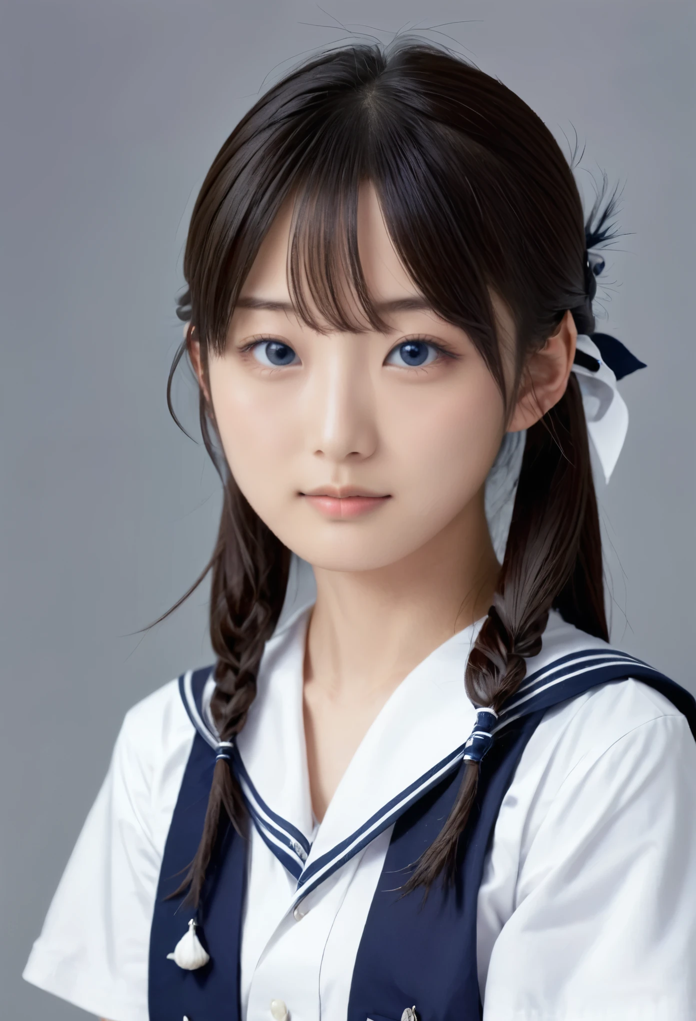 masterpiece , Highest quality , Japanese , Cute Face , 2 , (Symmetrical clear eyes:1.3) , Shining Eyes  , Cowboy Shot,Sailor suit,Takushiage,Ha High School Uniforms、Browsing Caution、penis,Missionary sex:1.3)